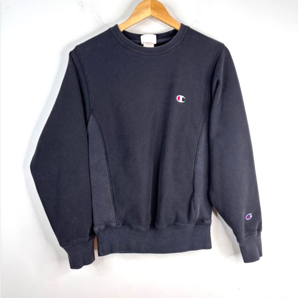 Vintage Champion Reverse Weave Blank Black Crewneck Sweatshirt XS Heavyweight